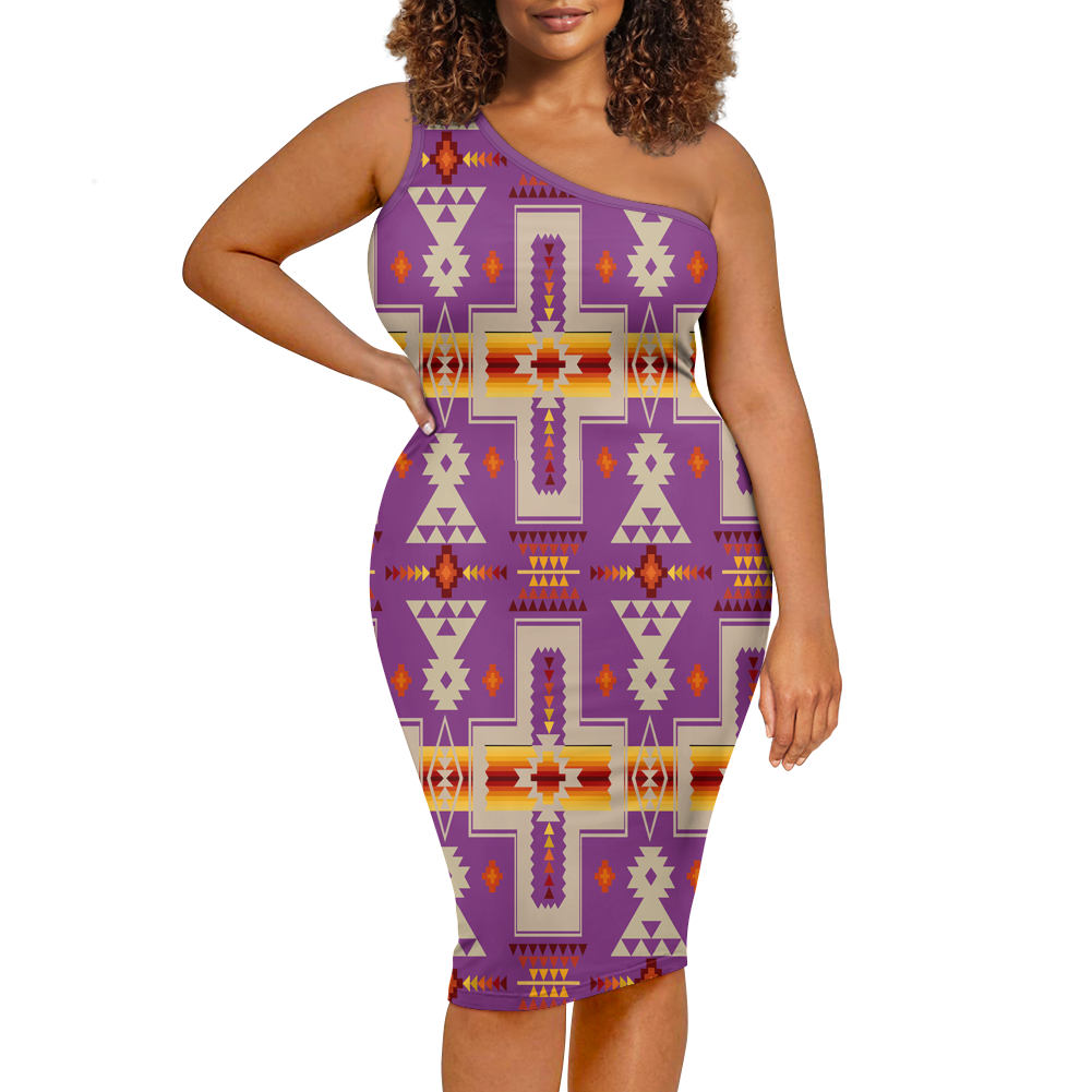 Powwow StoreGBNAT0006207 Pattern Native Women's OneShoulder Slim Dress