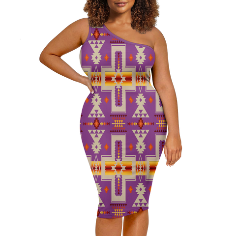 Powwow StoreGBNAT0006207 Pattern Native Women's OneShoulder Slim Dress