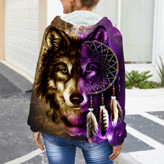 Powwow Storegb nat0005 native american womens borg fleece hoodie with half zip