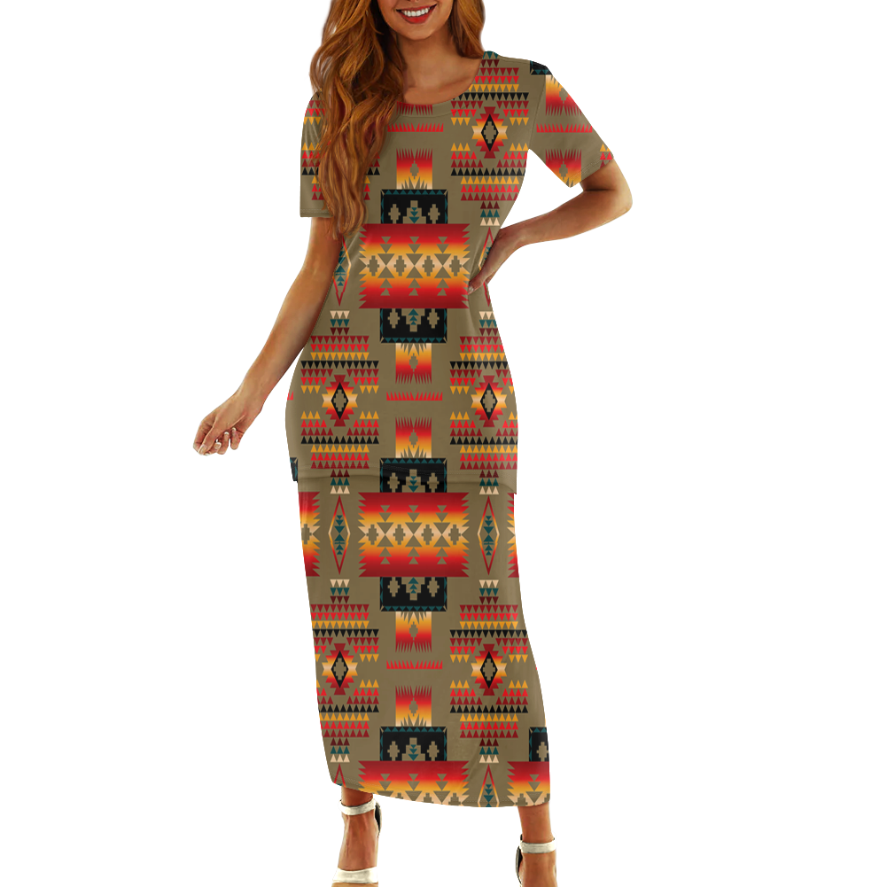Powwow StoreGBNAT0004604 Pattern Native Guinea Style Maxi Dress Set