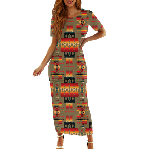 Powwow StoreGBNAT0004604 Pattern Native Guinea Style Maxi Dress Set