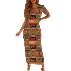 Powwow StoreGBNAT0004604 Pattern Native Guinea Style Maxi Dress Set