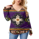 GB-NAT0001-04 Pattern Native Women’s V-neck T-shirt With Side Drawstring