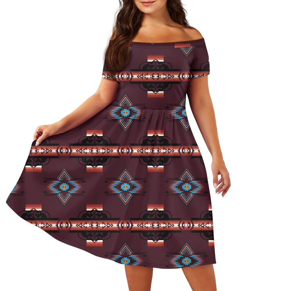 Powwow StoreGBHW00095 Pattern Native Off Shoulder Short Sleeved Dress