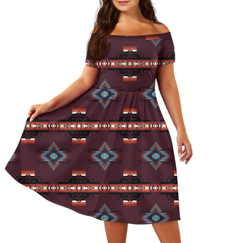 Powwow StoreGBHW00095 Pattern Native Off Shoulder Short Sleeved Dress