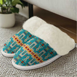 GB-NAT00062-05 Turquoise Tribe Slippers With Fur Edges