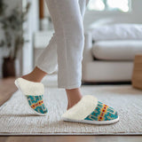 GB-NAT00062-05 Turquoise Tribe Slippers With Fur Edges