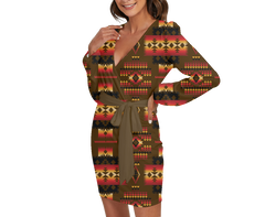 Powwow StoreGBNAT0004608 Pattern Native Long Sleeve Dress With Waist Belt
