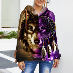 Powwow StoreGBNAT0005 Native American Women's Borg Fleece Hoodie With Half Zip