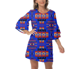 Powwow StoreGBNAT0004606 Native  Design Print Women's VNeck Dresss