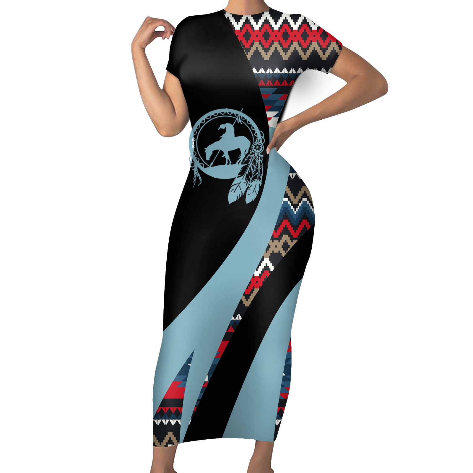 Powwow StoreSBD00183 Pattern Native ShortSleeved Body Dress