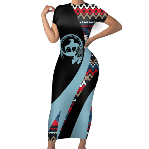 Powwow StoreSBD00183 Pattern Native ShortSleeved Body Dress