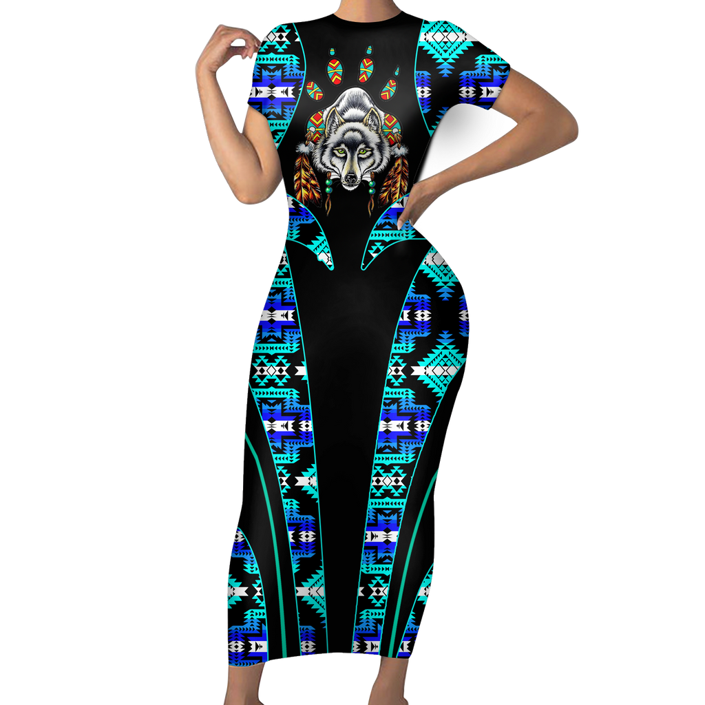 Powwow StoreSBD0028 Pattern Native ShortSleeved Body Dress