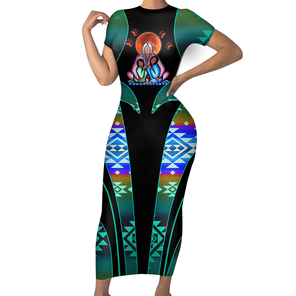 Powwow StoreSBD0030 Pattern Native ShortSleeved Body Dress