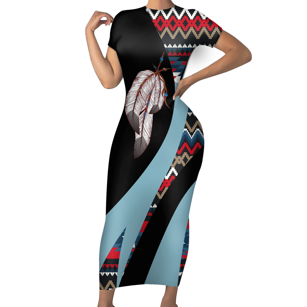 Powwow StoreSBD00184 Pattern Native ShortSleeved Body Dress