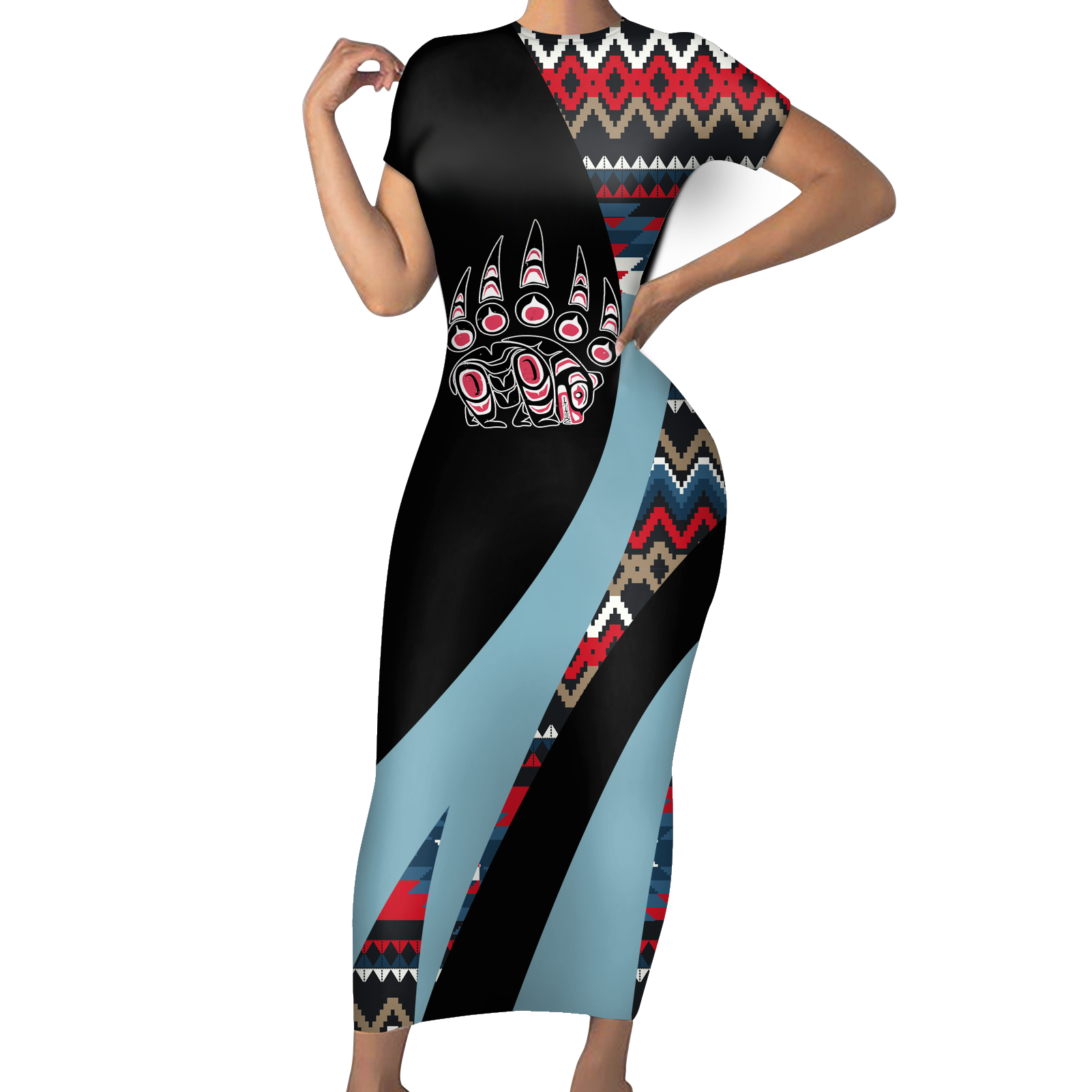 Powwow StoreSBD00185 Pattern Native ShortSleeved Body Dress