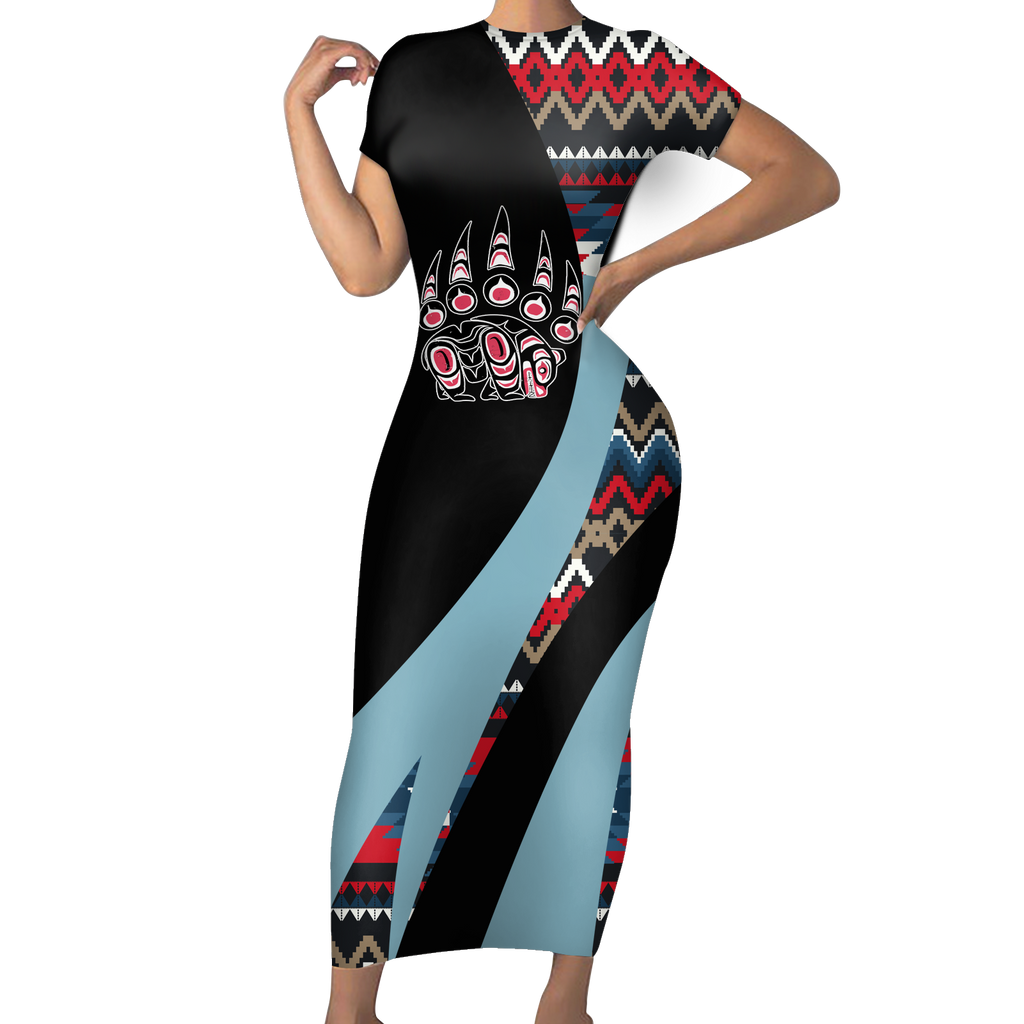 Powwow StoreSBD00185 Pattern Native ShortSleeved Body Dress