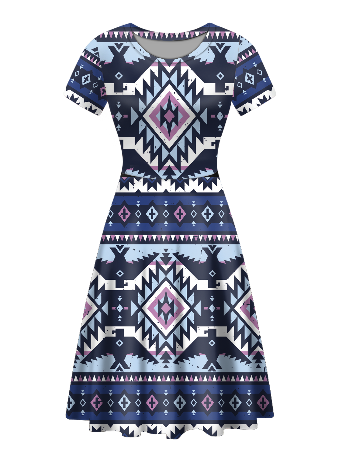 RND0009 Native Tribes Pattern Round Neck Dress – Powwow Store