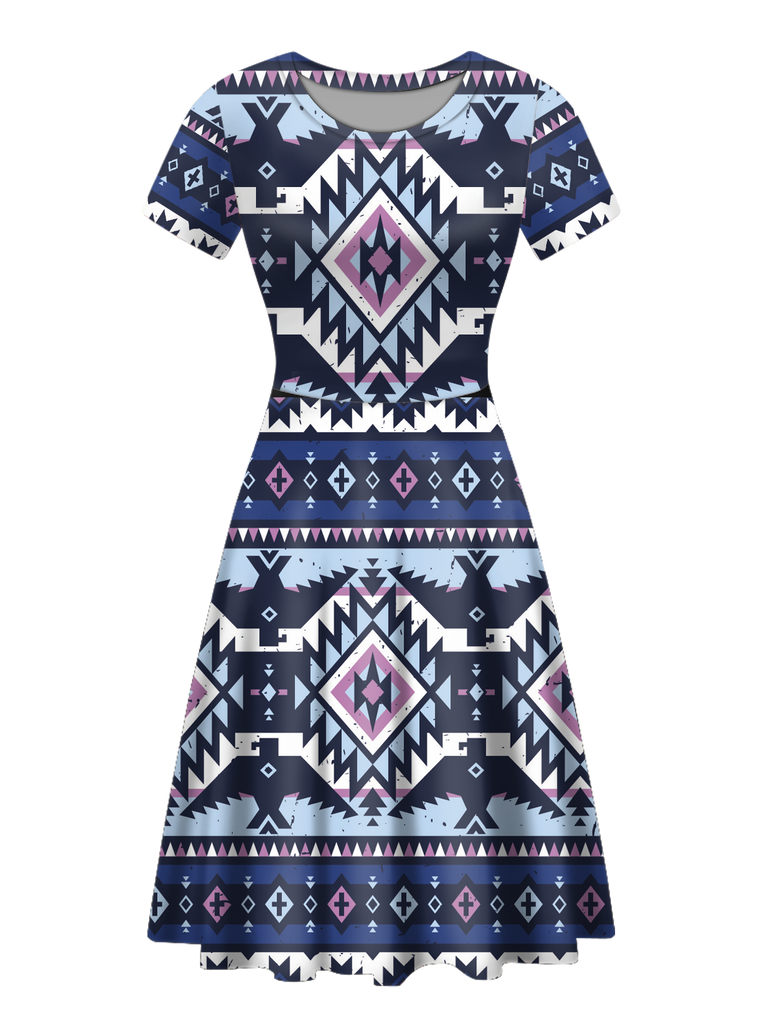 Powwow StoreRND0009 Native Tribes Pattern Round Neck Dress