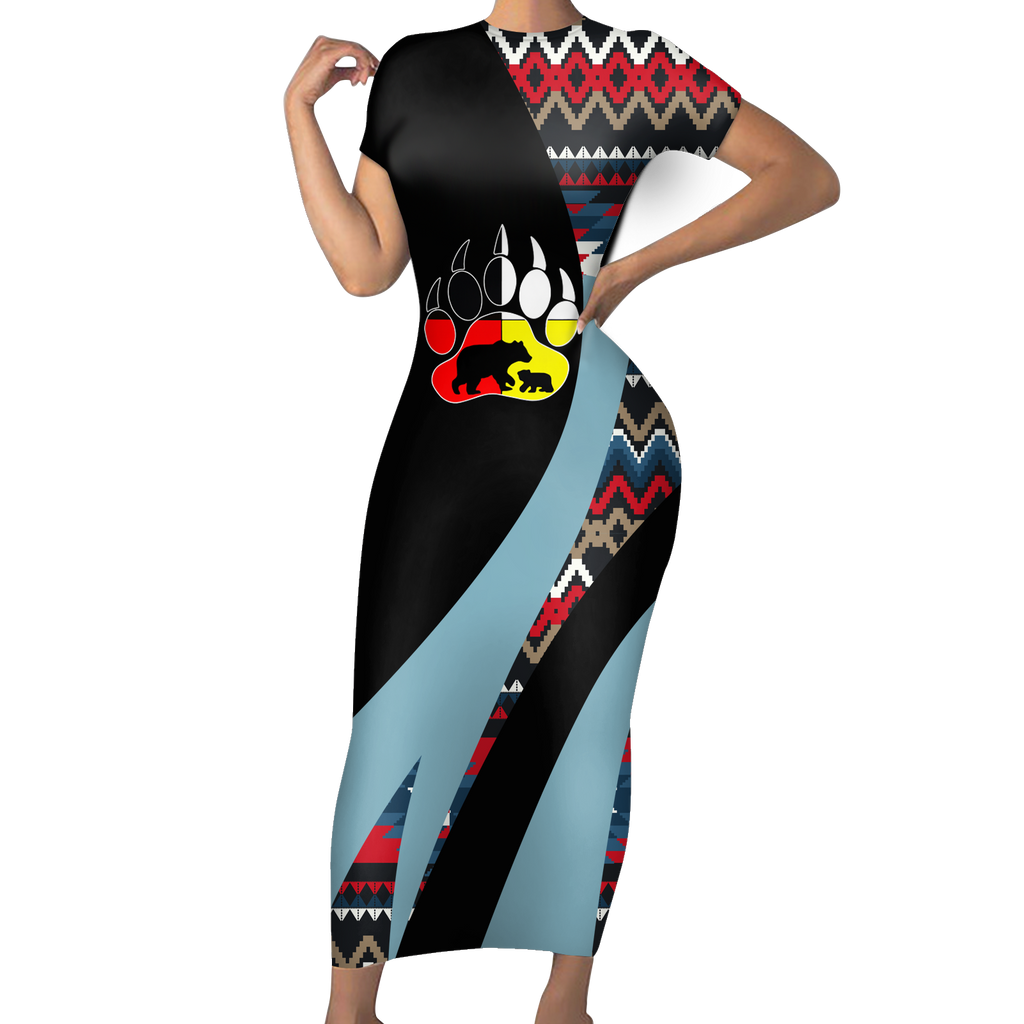 Powwow StoreSBD00186 Pattern Native ShortSleeved Body Dress