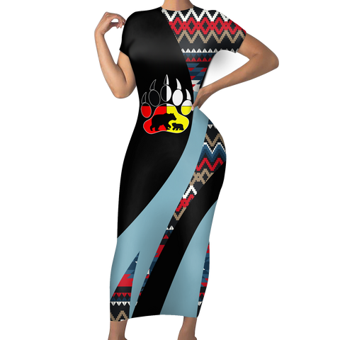 Powwow StoreSBD00186 Pattern Native ShortSleeved Body Dress