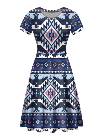 Powwow StoreRND0009 Native Tribes Pattern Round Neck Dress