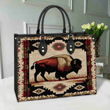 QLT-0015 Bison Pattern Native American  Leather Bag