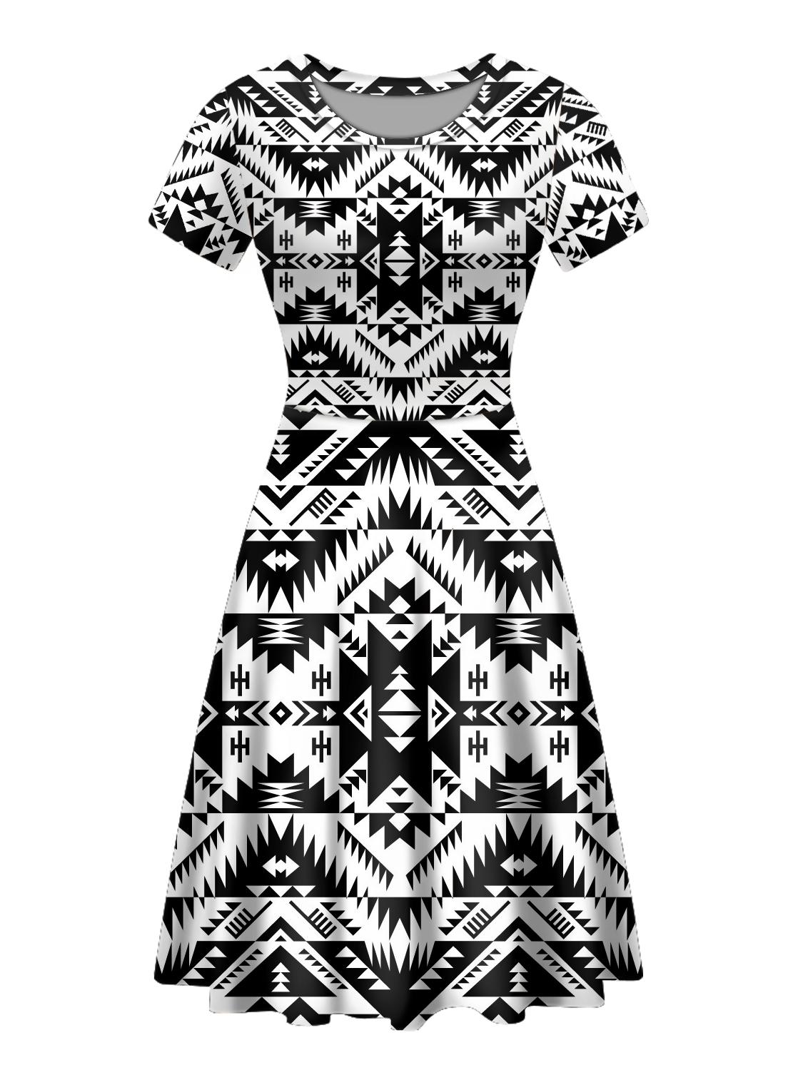 RND00010 Native Tribes Pattern Round Neck Dress – Powwow Store