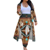 GB-NAT00640 Tribe Design Native American Cardigan Coat Long Pant Set