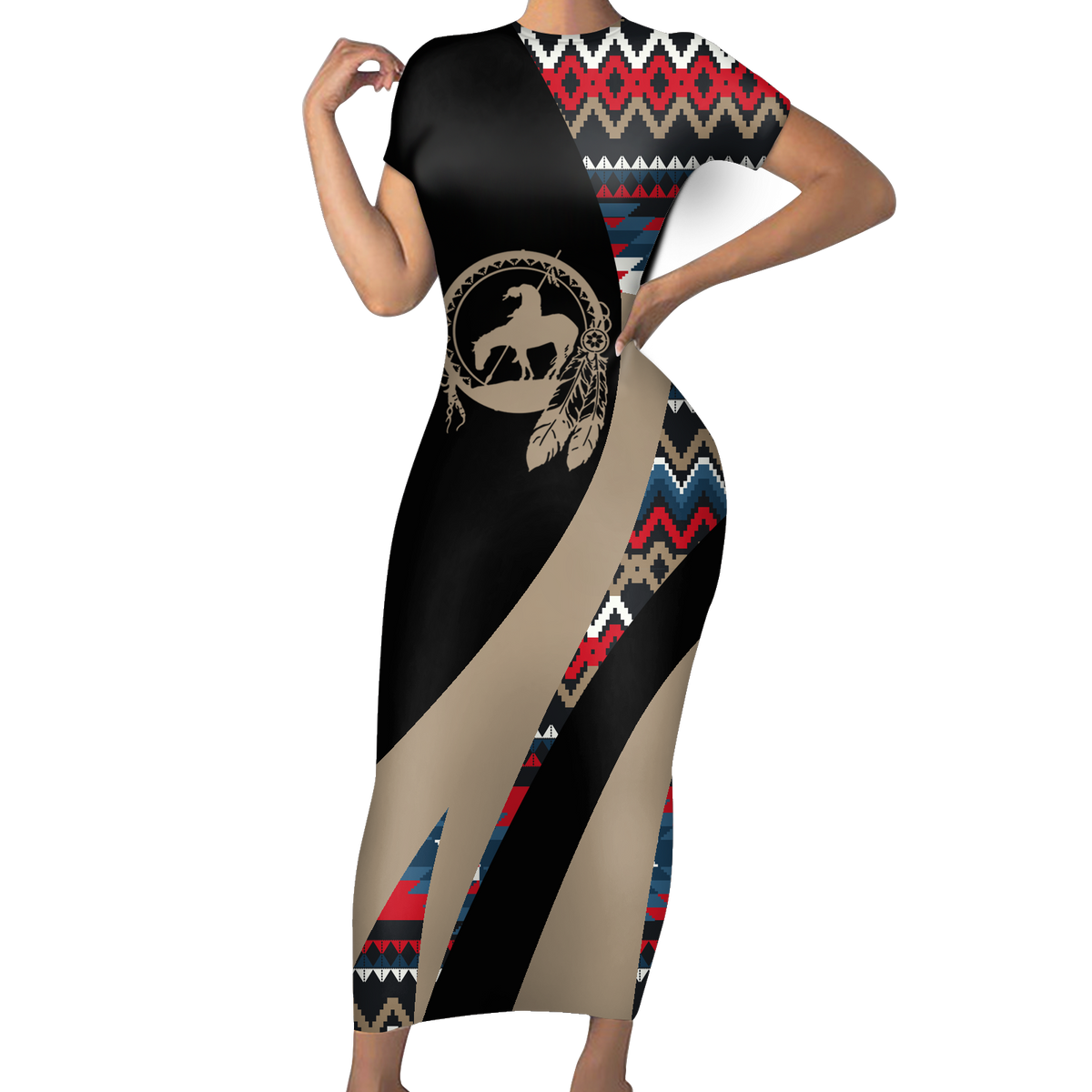 Powwow StoreSBD00188 Pattern Native ShortSleeved Body Dress