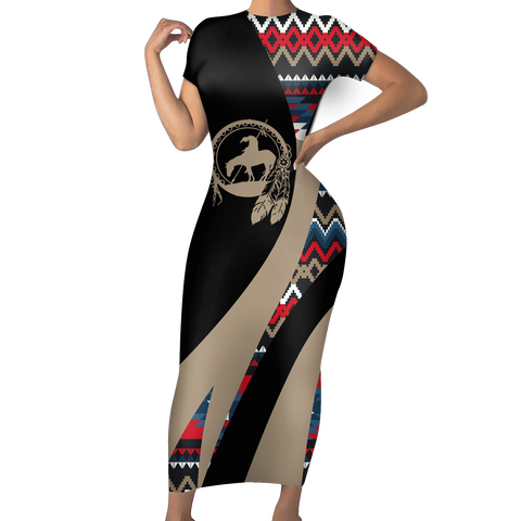 Powwow StoreSBD00188 Pattern Native ShortSleeved Body Dress