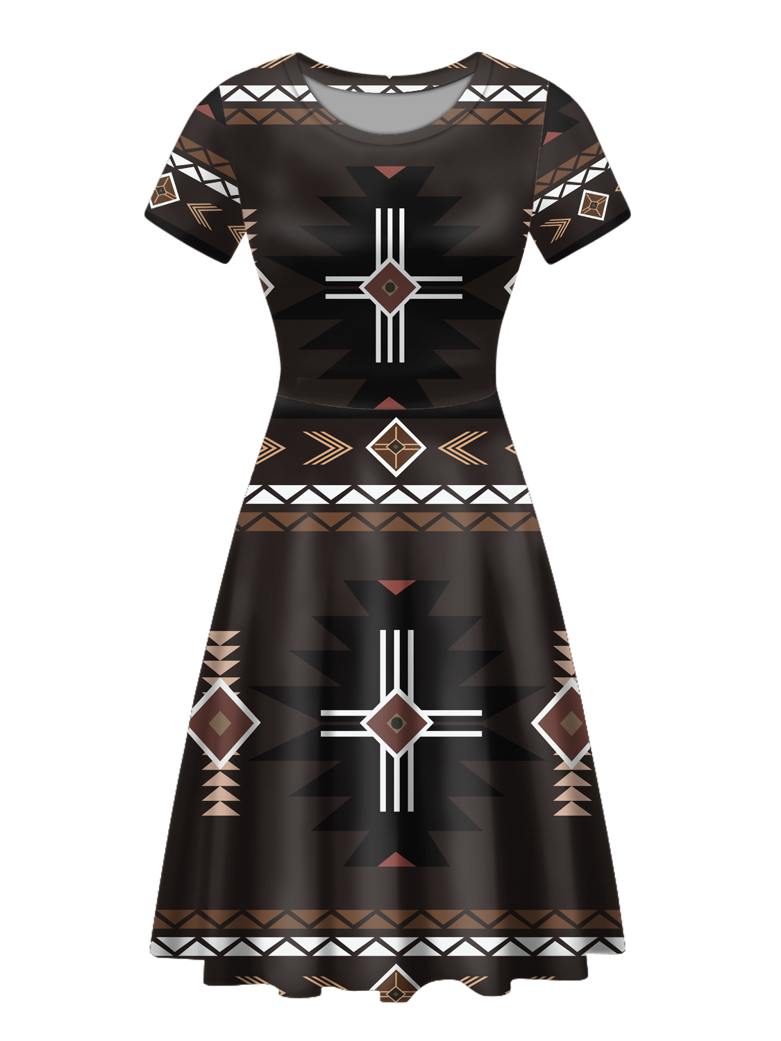 RND00011 Native Tribes Pattern Round Neck Dress – Powwow Store