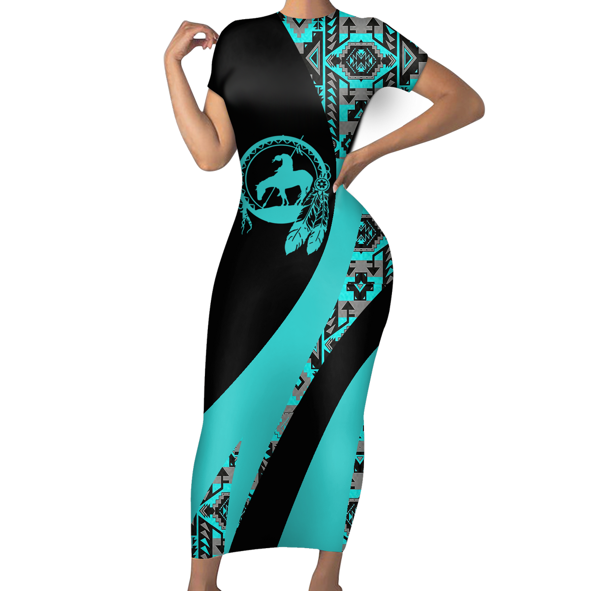 Powwow StoreSBD00187 Pattern Native ShortSleeved Body Dress