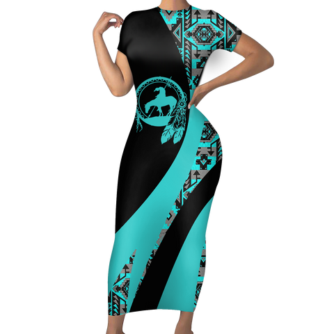 Powwow StoreSBD00187 Pattern Native ShortSleeved Body Dress