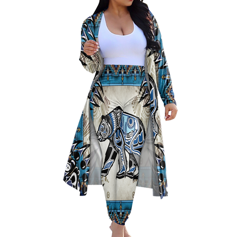 GB-NAT00632 Tribe Design Native American Cardigan Coat Long Pant Set