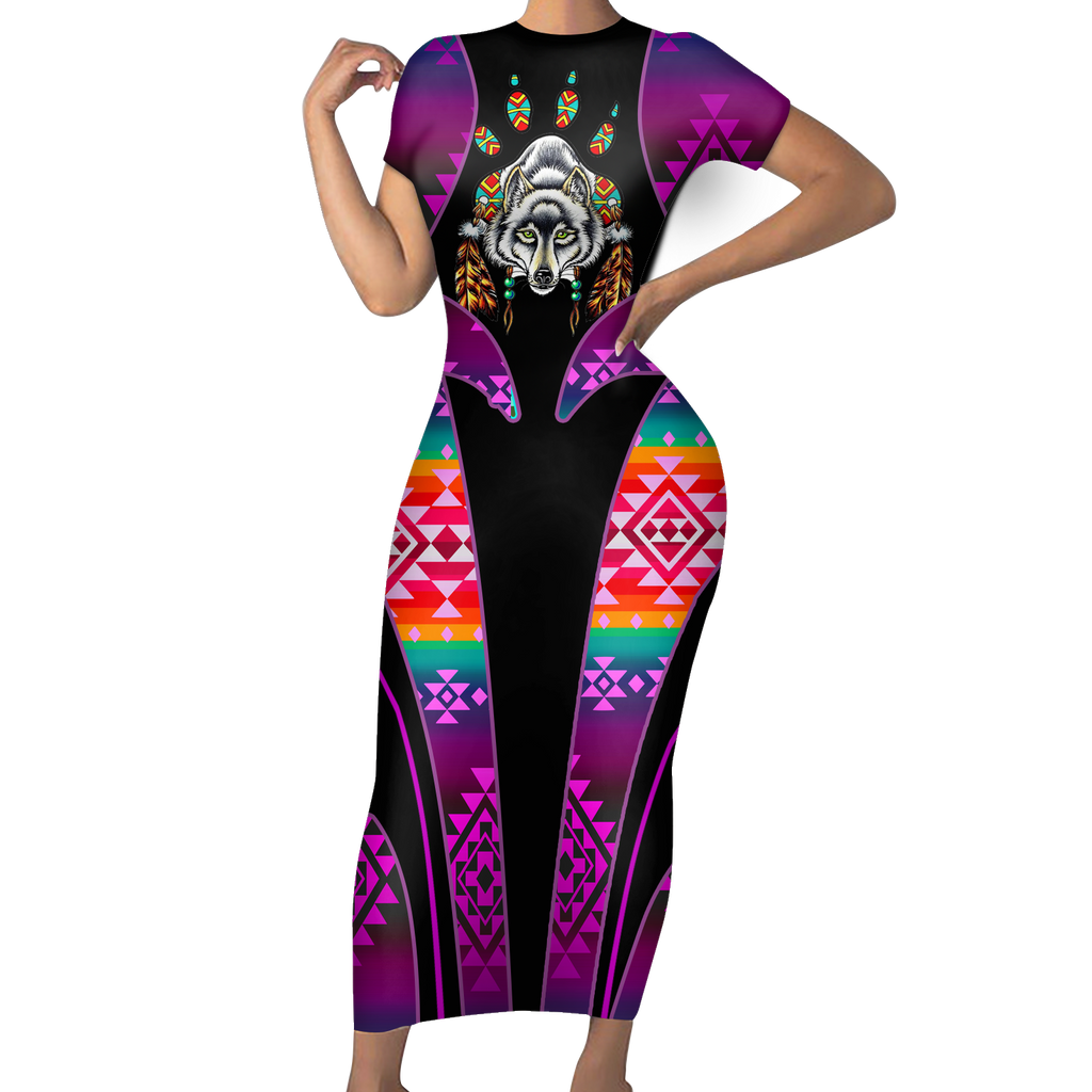 Powwow StoreSBD0033 Pattern Native ShortSleeved Body Dress