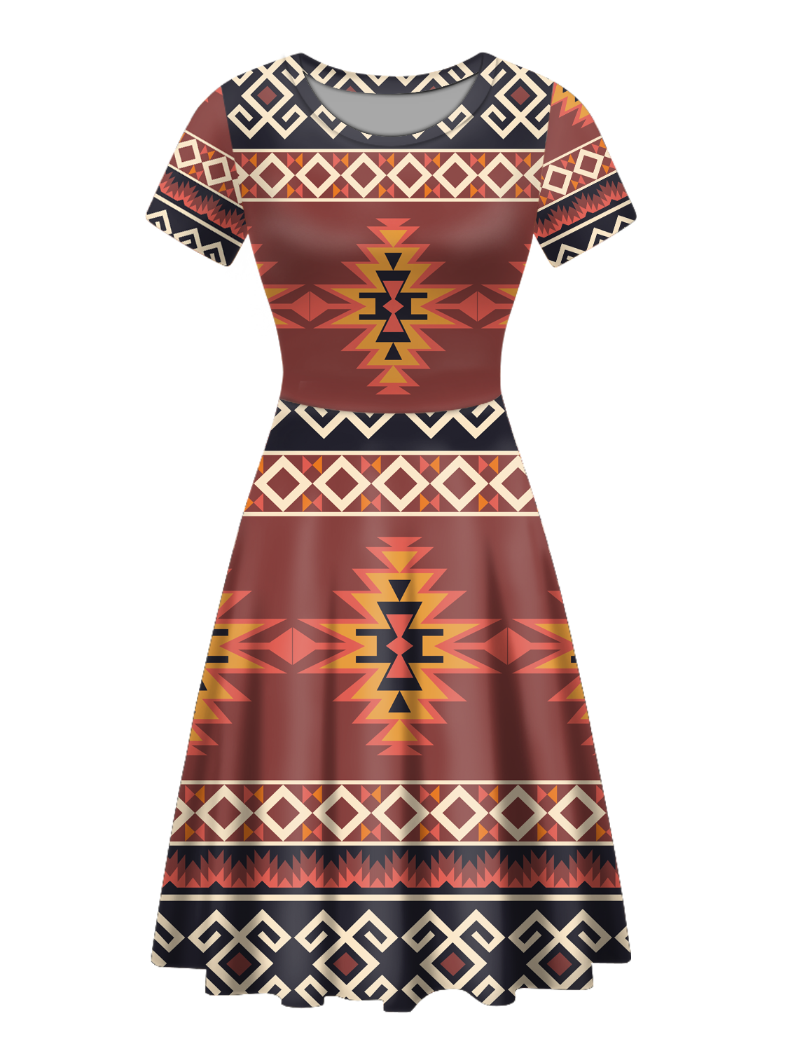 RND00012 Native Tribes Pattern Round Neck Dress – Powwow Store
