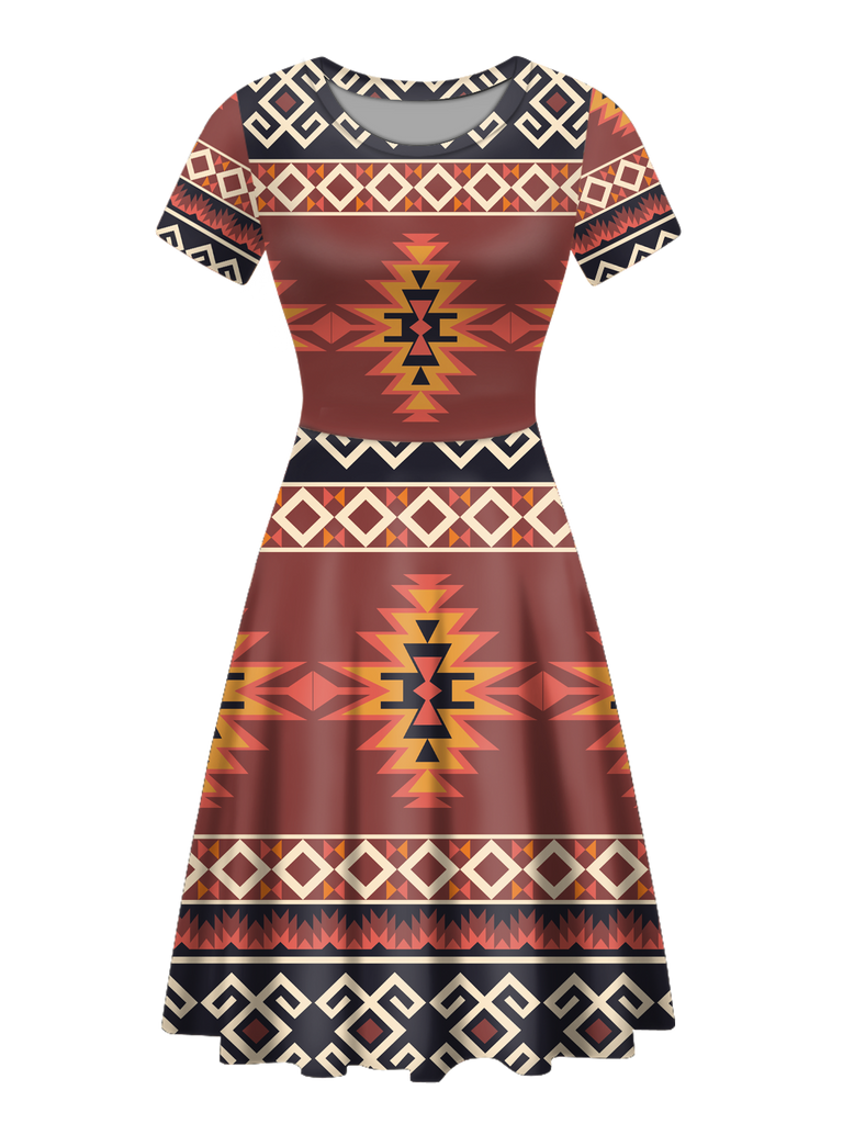 Powwow StoreRND00012 Native Tribes Pattern Round Neck Dress