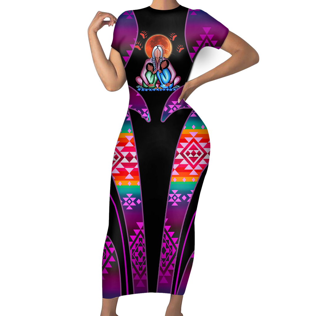 Powwow StoreSBD0034 Pattern Native ShortSleeved Body Dress