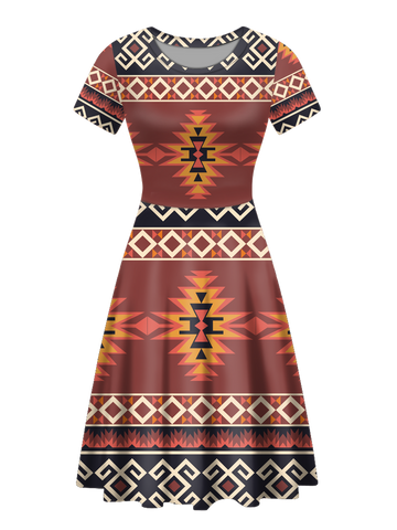 RND00012 Native Tribes Pattern Round Neck Dress
