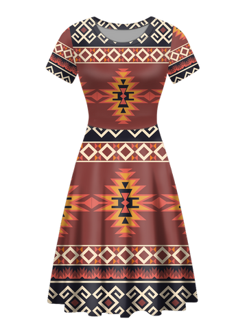 Powwow StoreRND00012 Native Tribes Pattern Round Neck Dress