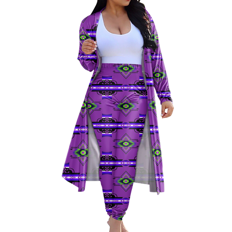 GB-HS00019 Tribe Design Native American Cardigan Coat Long Pant Set