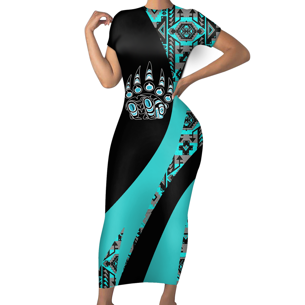 Powwow StoreSBD00189 Pattern Native ShortSleeved Body Dress