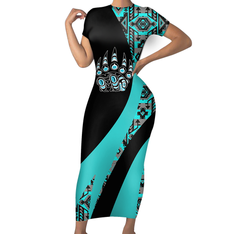 Powwow StoreSBD00189 Pattern Native ShortSleeved Body Dress