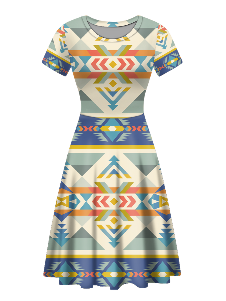 Powwow StoreRND00013 Native Tribes Pattern Round Neck Dress