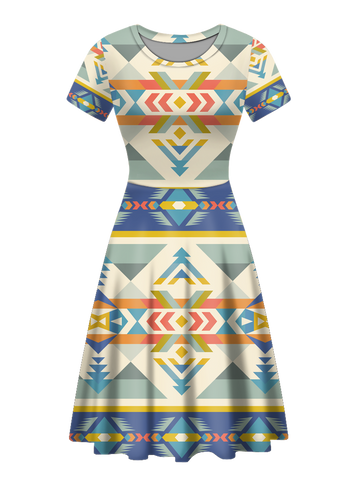 RND00013 Native Tribes Pattern Round Neck Dress