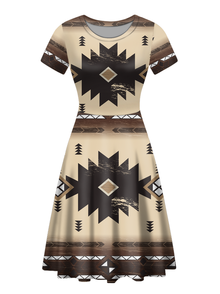 RND00017 Native Tribes Pattern Round Neck Dress