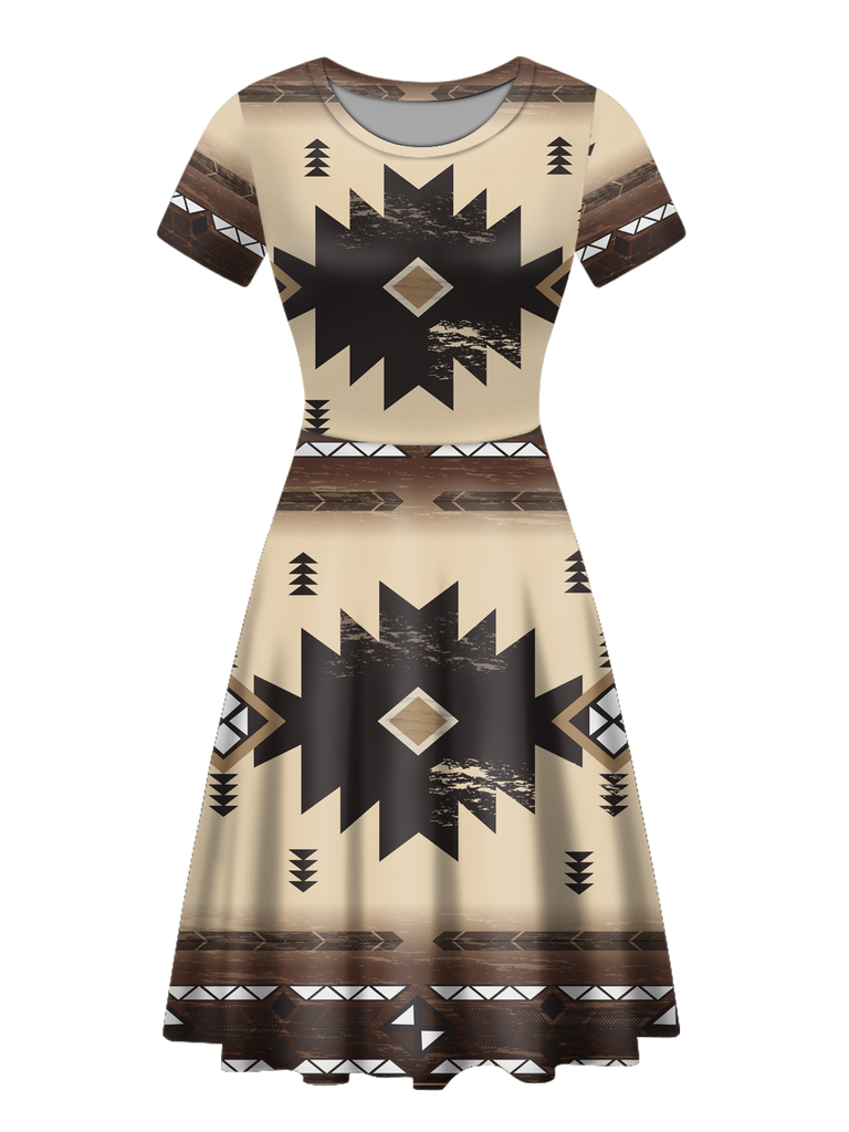 Powwow StoreRND00017 Native Tribes Pattern Round Neck Dress