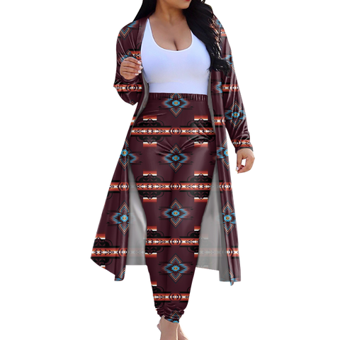 GB-HW00095 Tribe Design Native American Cardigan Coat Long Pant Set