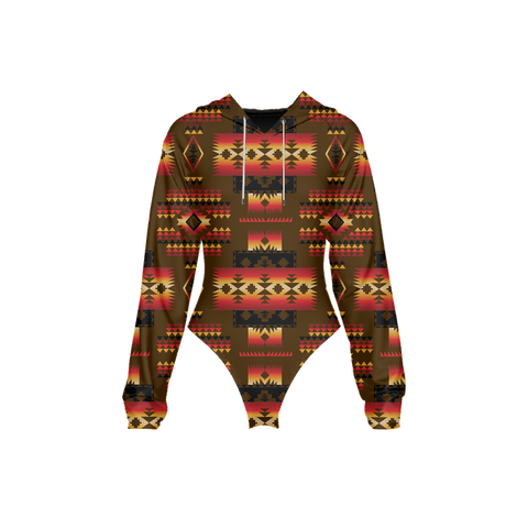 Powwow StoreGBNAT0004608 Tribes Pattern Women's Raglan Sleeve Hooded Bodysuit